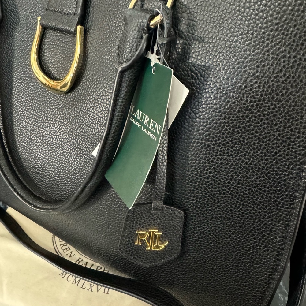 LAUREN RALPH LAUREN Large Bag Leather Black Carryover Laptop Satchel AUTHENTIC - Picture 5 of 16